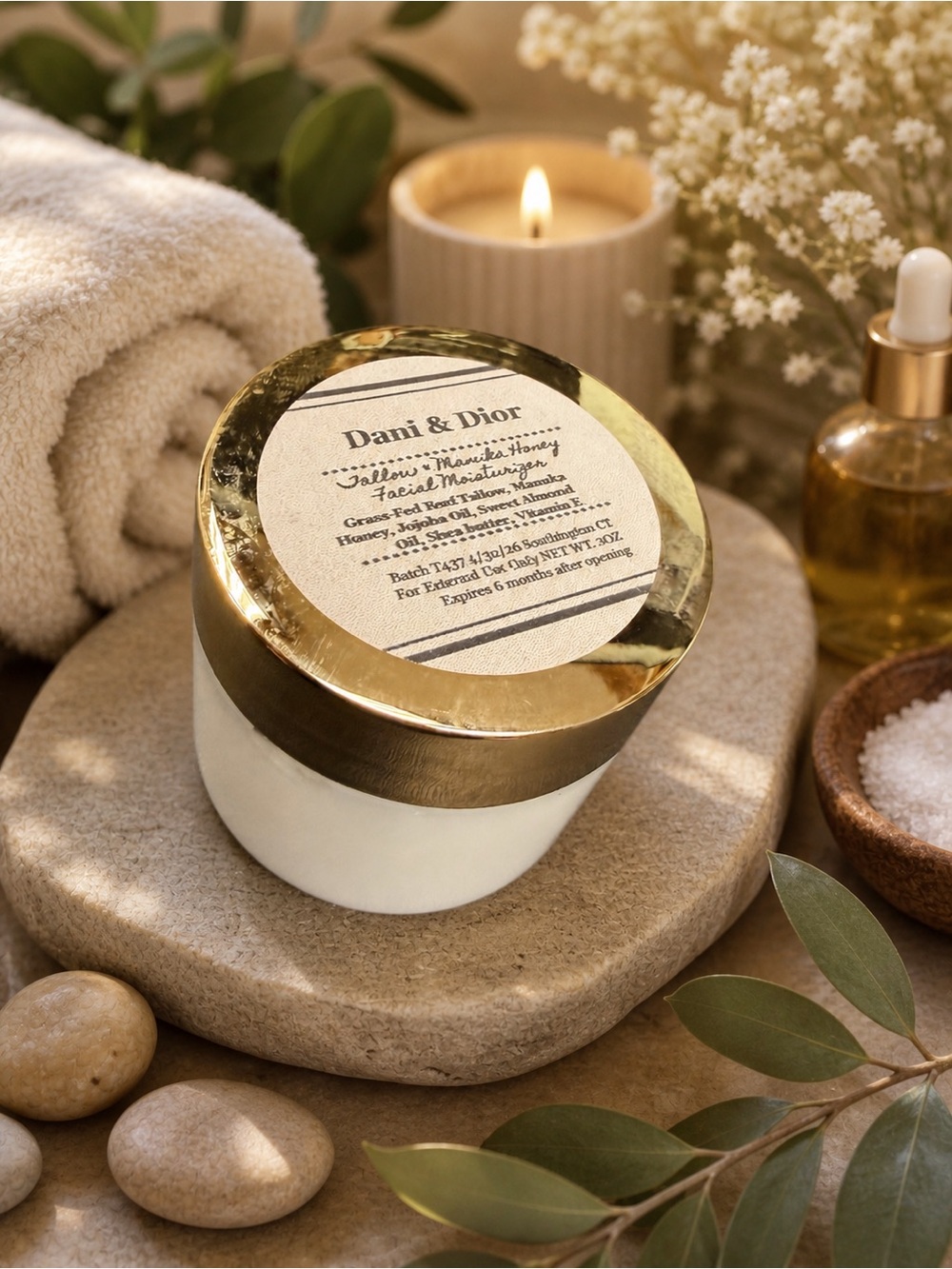 Tallow & Manuka Honey Face Moisturizer 2oz Black Jar or Clear with Gold Top